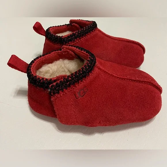 UGG Tasman Shearling Red and Black Christmas Baby Booties - Picture 3 of 7
